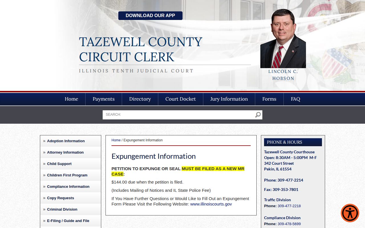 Tazewell County expungement information affecting released inmate mugshot access
